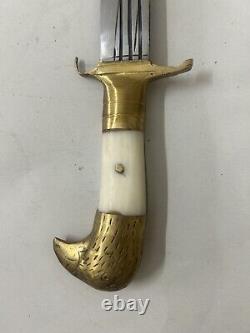 Antique Vintage BRASS Dagger Deer Hilt Peshkab Damascus Old Rare Collectible 26