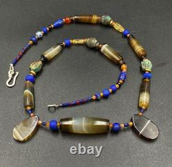 Antique Vintage Banded Agate Old Beads Necklace