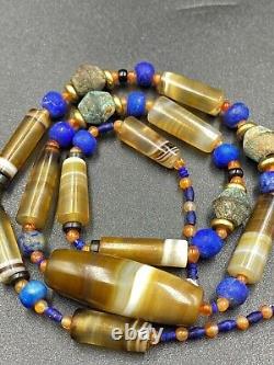 Antique Vintage Banded Agate Old Beads Necklace