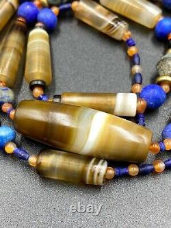 Antique Vintage Banded Agate Old Beads Necklace