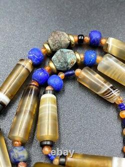 Antique Vintage Banded Agate Old Beads Necklace