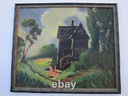 Antique Vintage Black Americana Painting Old Landscape Signed Rodda Regionalism