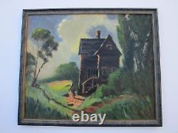 Antique Vintage Black Americana Painting Old Landscape Signed Rodda Regionalism