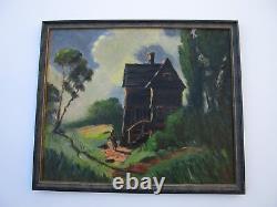 Antique Vintage Black Americana Painting Old Landscape Signed Rodda Regionalism