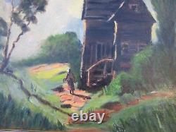 Antique Vintage Black Americana Painting Old Landscape Signed Rodda Regionalism