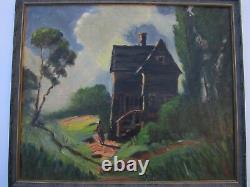 Antique Vintage Black Americana Painting Old Landscape Signed Rodda Regionalism