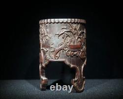 Antique Vintage Chinese Old Bamboo Carved Exquisite Flower Brush Pot Collection