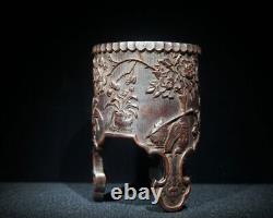 Antique Vintage Chinese Old Bamboo Carved Exquisite Flower Brush Pot Collection