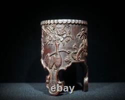 Antique Vintage Chinese Old Bamboo Carved Exquisite Flower Brush Pot Collection