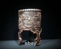 Antique Vintage Chinese Old Bamboo Carved Exquisite Flower Brush Pot Collection