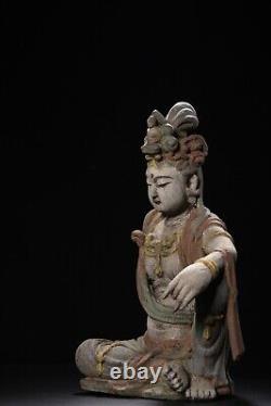 Antique Vintage Chinese Old Wood Carving Kwan-yin Statue Painted Sculpture Rare
