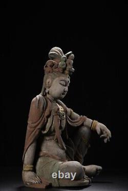 Antique Vintage Chinese Old Wood Carving Kwan-yin Statue Painted Sculpture Rare