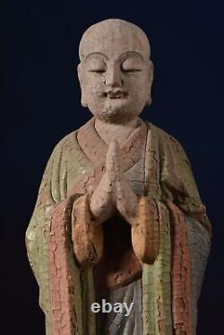 Antique Vintage Chinese Old Wood Wooden Carved Painted Buddha Statue Sculpture