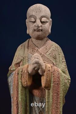 Antique Vintage Chinese Old Wood Wooden Carved Painted Buddha Statue Sculpture