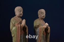 Antique Vintage Chinese Old Wood Wooden Carved Painted Buddha Statue Sculpture