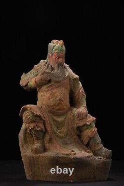 Antique Vintage Chinese Old Wood Wooden Carved Painted Guan Yu Statue Sculpture