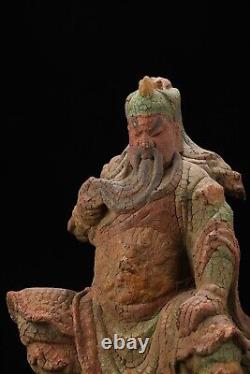 Antique Vintage Chinese Old Wood Wooden Carved Painted Guan Yu Statue Sculpture