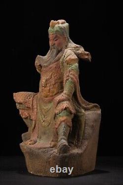 Antique Vintage Chinese Old Wood Wooden Carved Painted Guan Yu Statue Sculpture