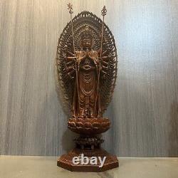 Antique Vintage Chinese Old Wooden Carving Kwan Yin Statue Buddha Sculptures Art