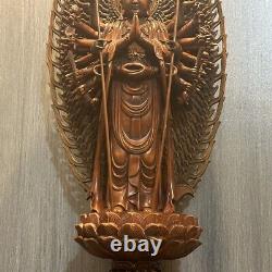 Antique Vintage Chinese Old Wooden Carving Kwan Yin Statue Buddha Sculptures Art