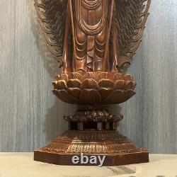 Antique Vintage Chinese Old Wooden Carving Kwan Yin Statue Buddha Sculptures Art