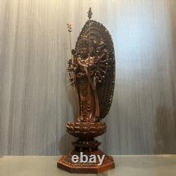 Antique Vintage Chinese Old Wooden Carving Kwan Yin Statue Buddha Sculptures Art