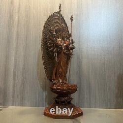 Antique Vintage Chinese Old Wooden Carving Kwan Yin Statue Buddha Sculptures Art