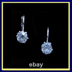 Antique Vintage Earrings 18k White Gold Old Mine Cut Diamonds (7153)