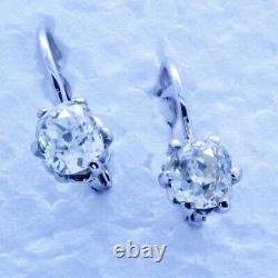 Antique Vintage Earrings 18k White Gold Old Mine Cut Diamonds (7153)