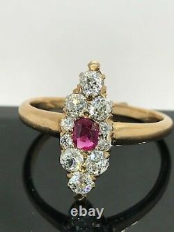 Antique Vintage Estate 14K Rose Gold Ring Ruby & Old Mine Cut Diamonds 1.00ctw