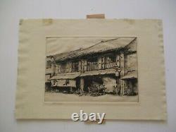 Antique Vintage Etching Signed Mystery Chinese Japanese Cart Village Old Town