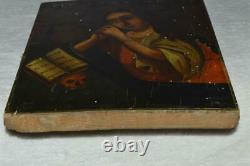 Antique Vintage Hand Oil Painting Wood Christian Old Icon Mary Magdalene