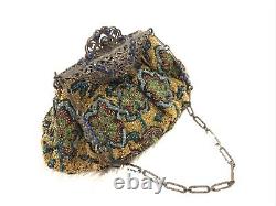 Antique Vintage Handmade Beaded Purse Bag Colorful Art Collectable Very Old Nice