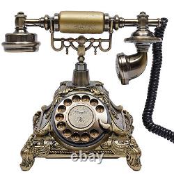 Antique Vintage Handset Old Telephone European Style Rotary Dial Phone Gold New