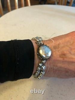 Antique Vintage Miriam Haskell Baroque Pearl Bracelet Signed Silver Costume Old