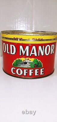 Antique Vintage OLD MANOR KEYWIND COFFEE TIN CAN ONE POUND GLENDALE CALIFORNIA