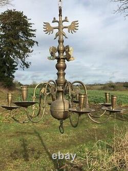 Antique Vintage Old Art Nouveau 8 Arm Brass Gothic Chandelier