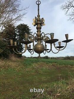 Antique Vintage Old Art Nouveau 8 Arm Brass Gothic Chandelier