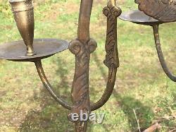 Antique Vintage Old Art Nouveau 8 Arm Brass Gothic Chandelier