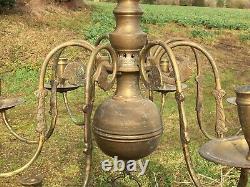 Antique Vintage Old Art Nouveau 8 Arm Brass Gothic Chandelier