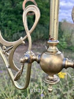 Antique Vintage Old Art Nouveau Gas Chandelier Light With Opal White Glass