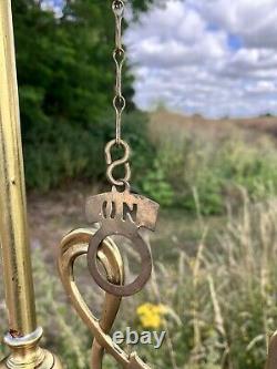 Antique Vintage Old Art Nouveau Gas Chandelier Light With Opal White Glass