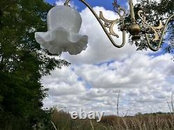 Antique Vintage Old Art Nouveau Gas Chandelier Light With Opal White Glass