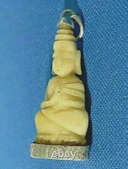 Antique/ Vintage Old Bone Buddha Pendant Set in Silver 1 1/8 x. 5 Magical