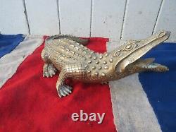 Antique Vintage Old Brass Cast Sculptural African Crocodile Alligator Reptile