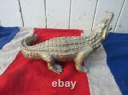 Antique Vintage Old Brass Cast Sculptural African Crocodile Alligator Reptile