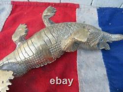 Antique Vintage Old Brass Cast Sculptural African Crocodile Alligator Reptile