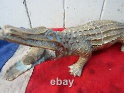 Antique Vintage Old Brass Cast Sculptural African Crocodile Alligator Reptile