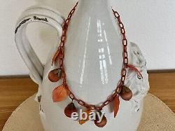 Antique Vintage Old Chain Celluloid Leaf Nut Charm Choker Necklace Brown Orange