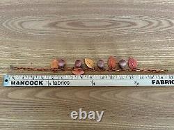 Antique Vintage Old Chain Celluloid Leaf Nut Charm Choker Necklace Brown Orange